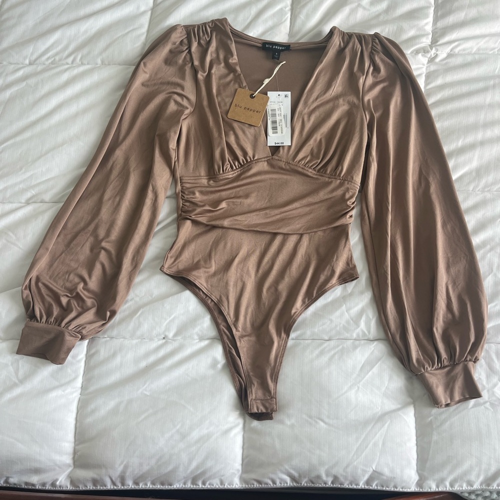 Blu Pepper Tan V-Neck Bodysuit brand new with tags.